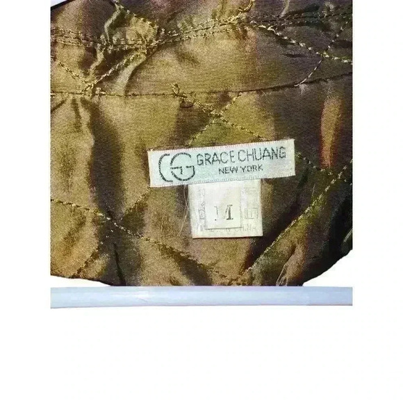 Grace chuang Ny  Rare Vgt Sz m brown gold Collar Button Boho Goblin Core - Picture 3 of 8